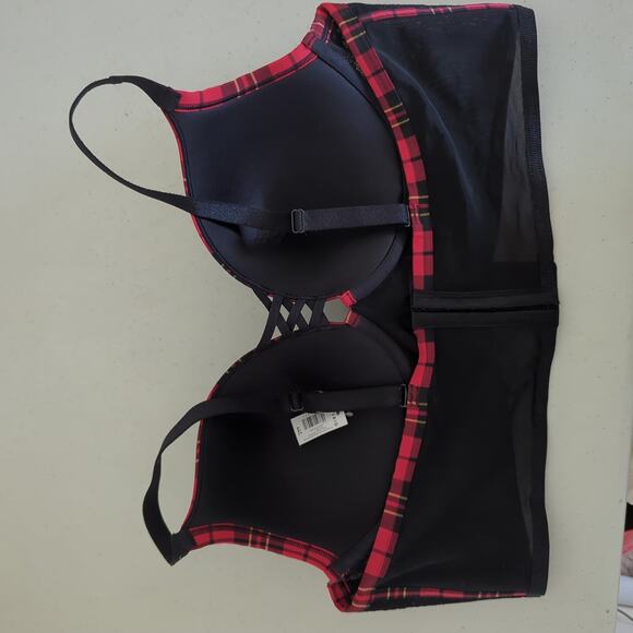 Torrid Bra Womens 44C Plunge Push Up Longline Noelle Plaid Jester Red NWT - Picture 12 of 13